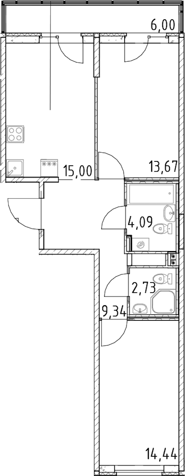 2-комнатная квартира 59.27 м², 16/23 эт., ЖК «Город Первых»